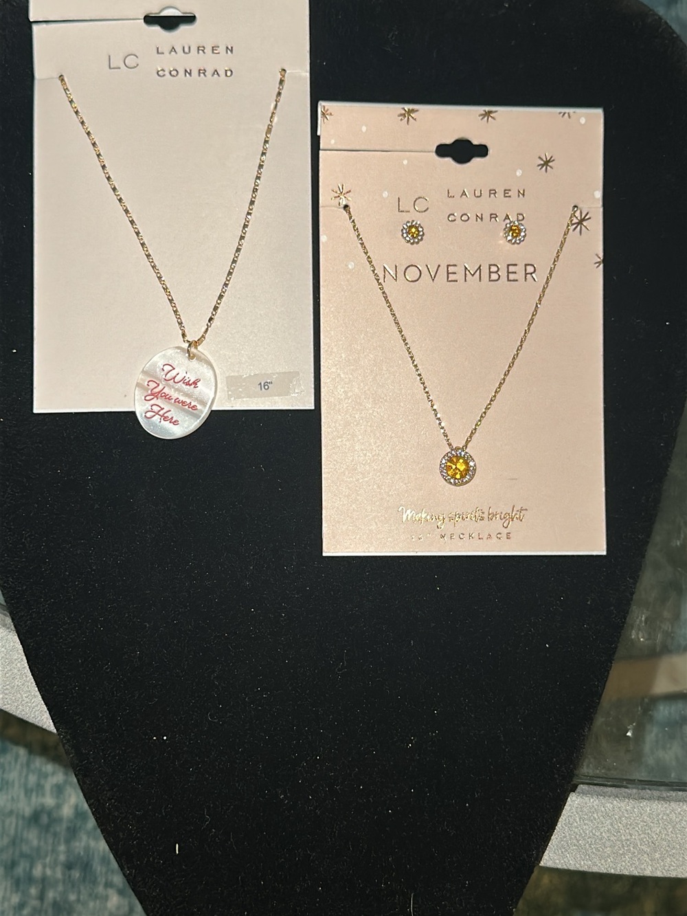 LC Lauren Conrad Gold-Tone Necklace Set with Yellow Stone and Script Pendant